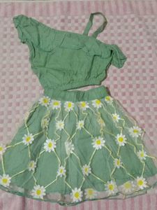 Cute green Daisy Print Two-Piece Set