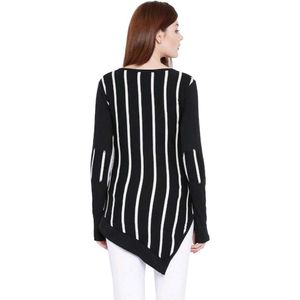 Women's Chic Black &amp; White Striped Asymmetrical To