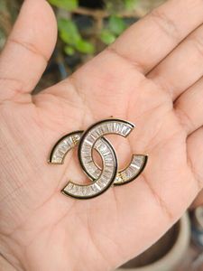 Elegant CC Brooch with Crystals