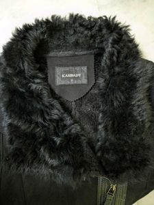 Black Leather, Suede Fur collar coat (negotiable)