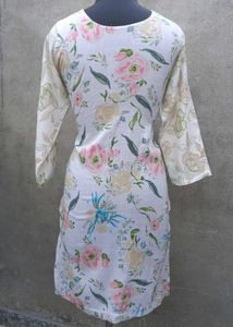 White Floral Print Kurta