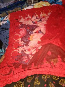 New Cherry Red Heavy Saree With blouse piece