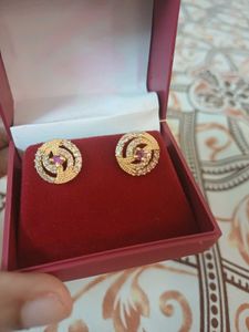 Gold Tone Stud Earrings with Stones
