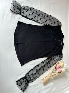 Black Mesh Polka Dot Sleeve Top