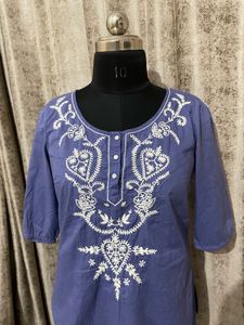 GAP Blue Embroidered Cotton Kurta