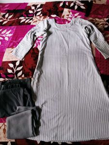 Elegant Grey Striped Kurti Set