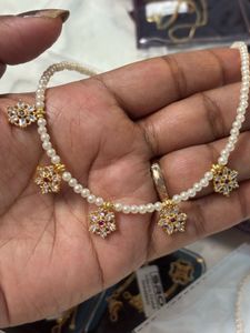 Elegant Pearl Necklace with CZ Charms