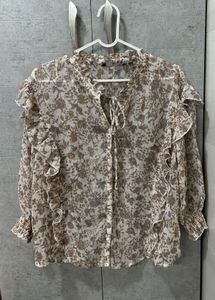 Sheer Floral Ruffle Blouse