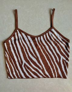 Brown & White Zebra Print Crop Top
