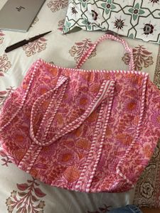 Pink Floral Print Tote Bag