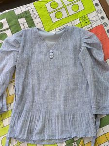 Light Blue Textured Puff Sleeve Top
