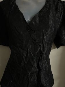 Black Textured V-Neck Top