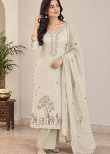 Embroidered dress material with Deer Motif