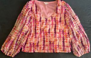 Boho Print V-Neck Puff Sleeve Top