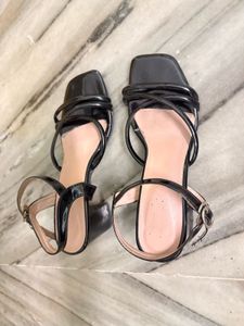 Chic Black Strappy Block Heels