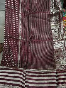 Maroon Saree with Silver Stripes