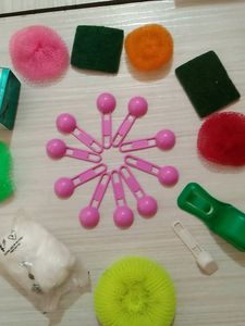Combo Of Scrubbers And Plastic Spoons