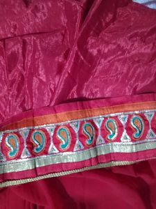 Red long skirt with Embroidered Border