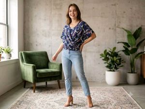 Stylish Blue Floral Draped Top