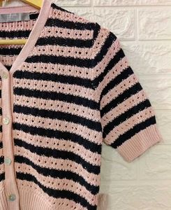 Pink Stripes Cardigan Top
