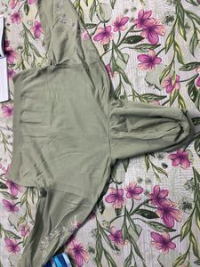 Olive Green Embroidered Zip Hoodie