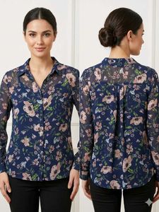 Navy Floral Sheer Blouse top