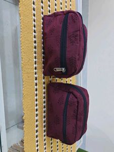 Set of 2 Burgundy Leaf Print Pouches