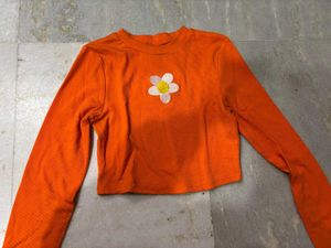 Orange Floral Long Sleeve Top