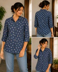 Stylish Blue Printed Casual Shirt