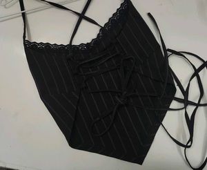 pintrestee Pinstripe Lace Trim Corset Top🌷