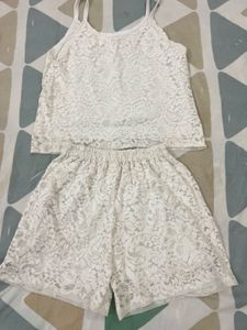 White Lace Cami & Shorts Set