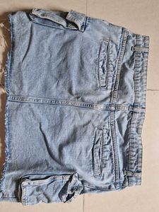 Light Wash Denim Cargo Mini Skirt