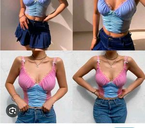 Cute Blue Lace Trim Cami mesh top👍