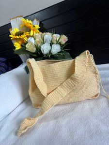 Handmade Yellow Crochet Shoulder Bag / Handbag
