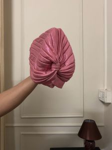 Pink Metallic Pleated Turban