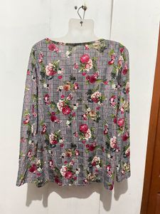Grey Floral Print Long Sleeve Top