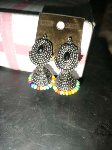 Multicolor Oxidised Earring - Jhumki