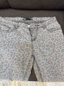 Grey Leopard Print Jeans