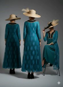 Elegant Teal Embroidered Ethnic Gown