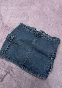 Denim Cargo Mini Skirt