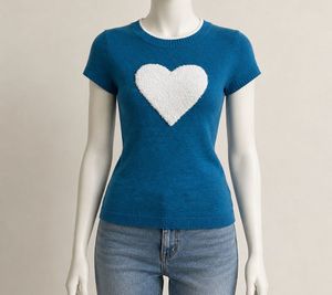 Blue Knit Top with White Heart