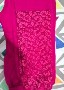 Vibrant Pink Lace Trim Leggings