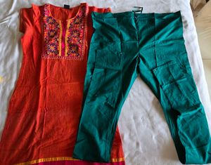 Embroidered Orange Kurta set