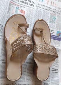 Unused Elegant Gold Embellished Sandals