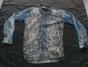 Men's Stylish Blue & Grey Washed Shirt