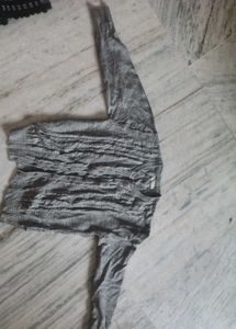 Grey Textured Long Sleeve Top