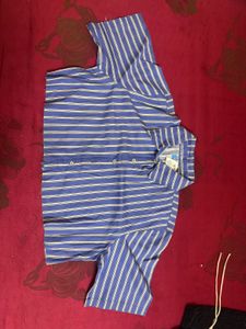 Blue Striped Cropped Shirt