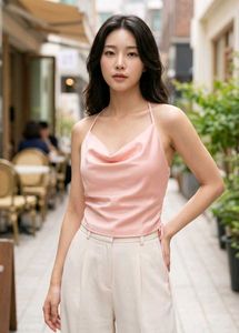 Satin Cowl Neck Halter Top