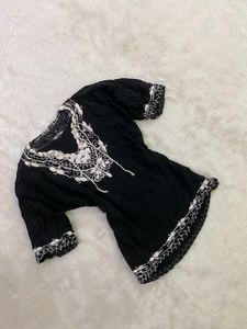 Black Embroidered Boho Kurta