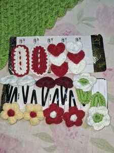Handmade Crochet Hair Clips Set